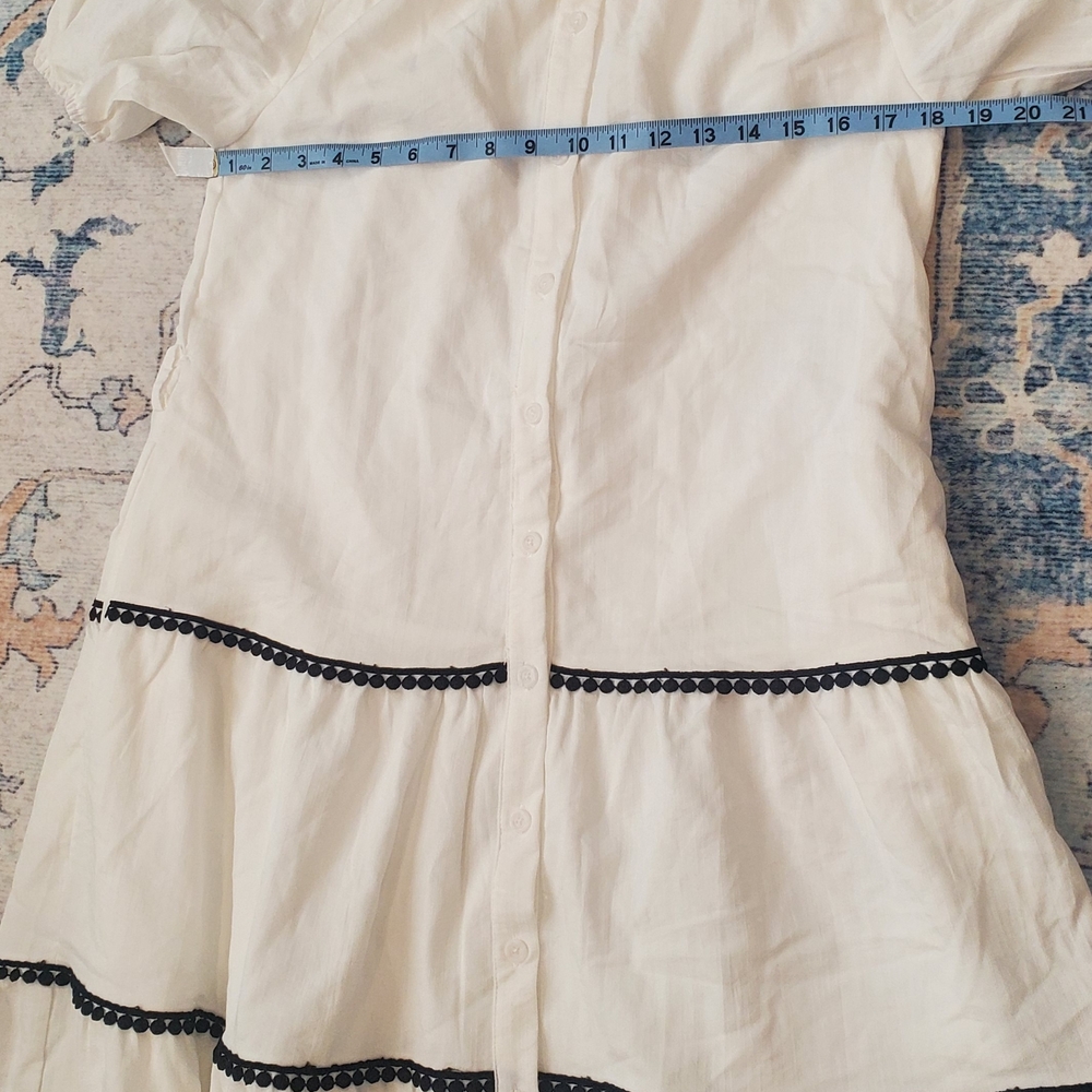 White Tiered Button-Front Maxi Dress with Black Trim - Picture 3 of 12